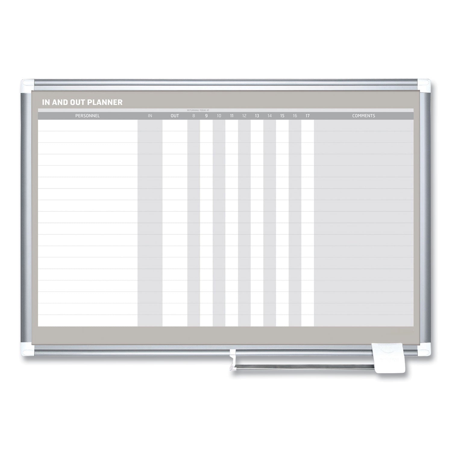 In-Out Magnetic Dry Erase Board, 36 x 24, White Surface, Silver Aluminum Frame - 