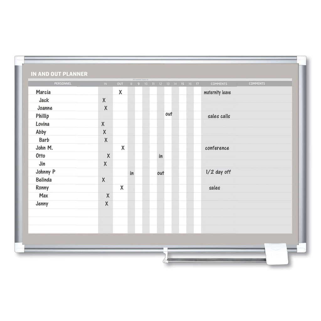 In-Out Magnetic Dry Erase Board, 36 x 24, White Surface, Silver Aluminum Frame - 