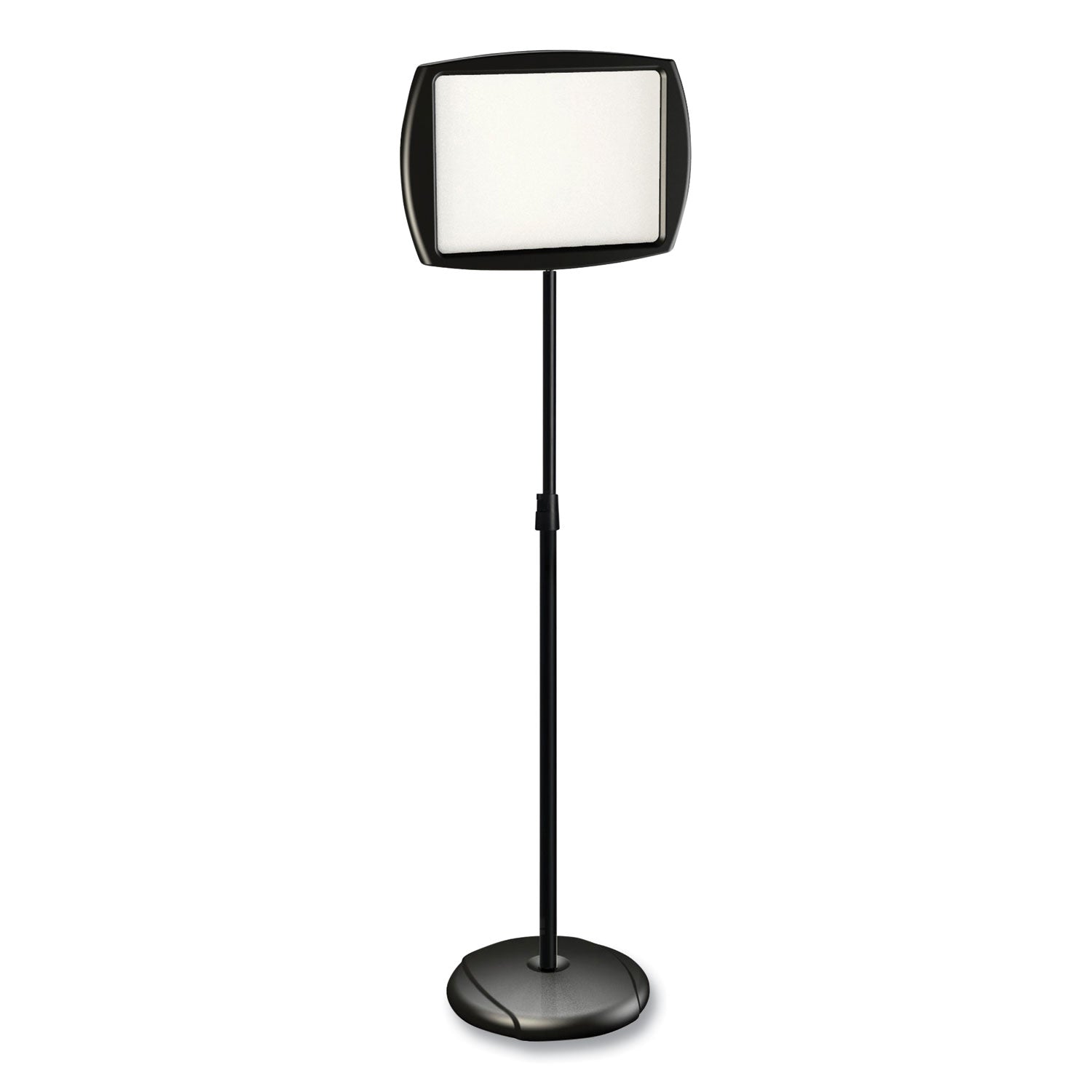 Floor Stand Sign Holder, Rectangle, 15 x 11, 66" High, White Surface, Black Steel Frame - 