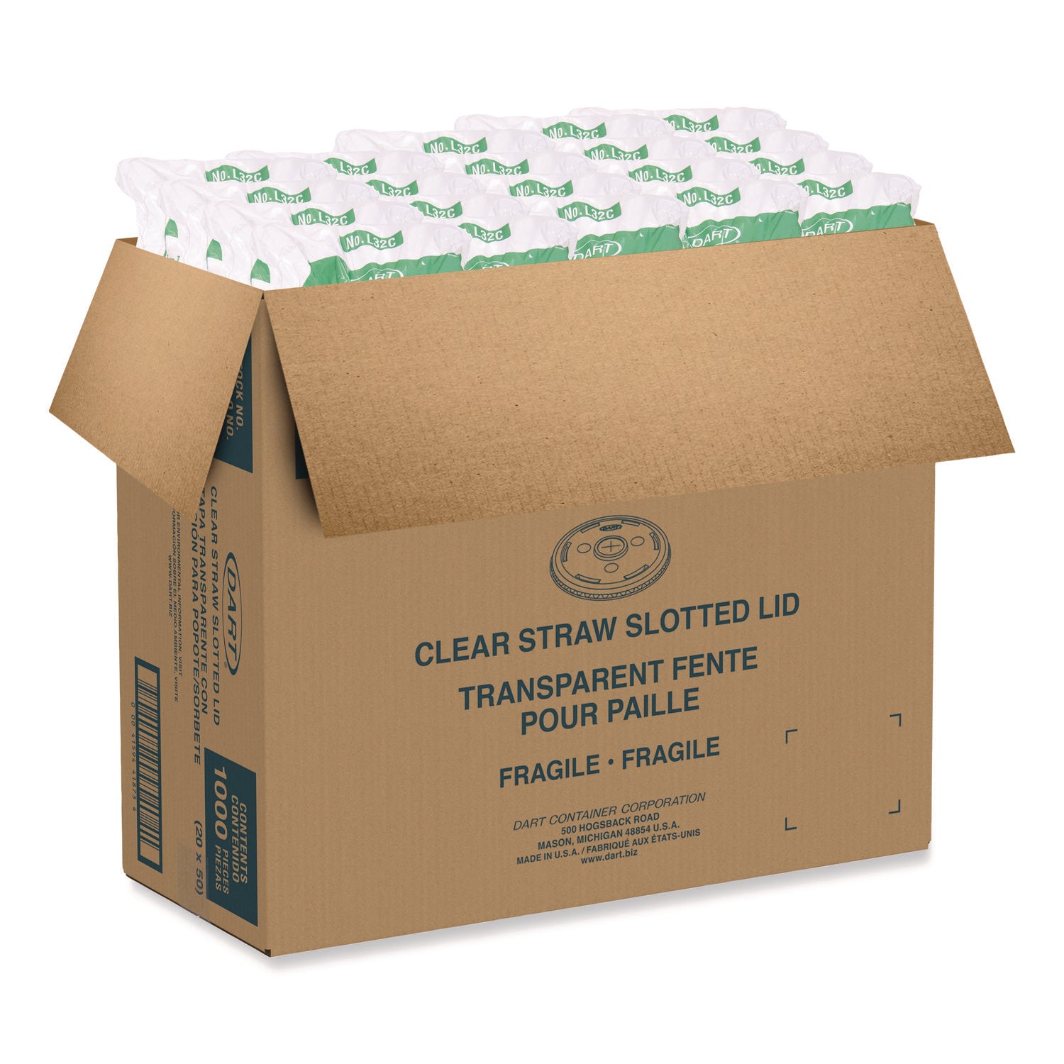 Straw-Slot Cold Cup Lids, Fits 30 oz to 32 oz Cups, Clear, 50/Sleeve, 20 Sleeves/Carton