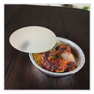 Round Aluminum To-Go Containers with Lid, 48 oz, 9" Diameter x 1.66"h, Silver, 200/Carton