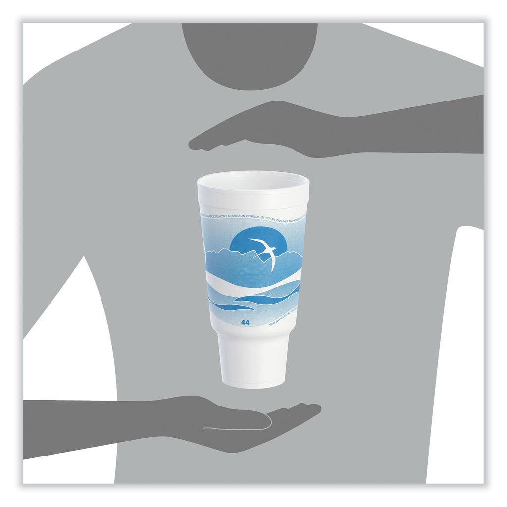 Horizon Hot/Cold Foam Drinking Cups, 44 oz, Ocean Blue/White, 15/Bag, 20 Bags/Carton