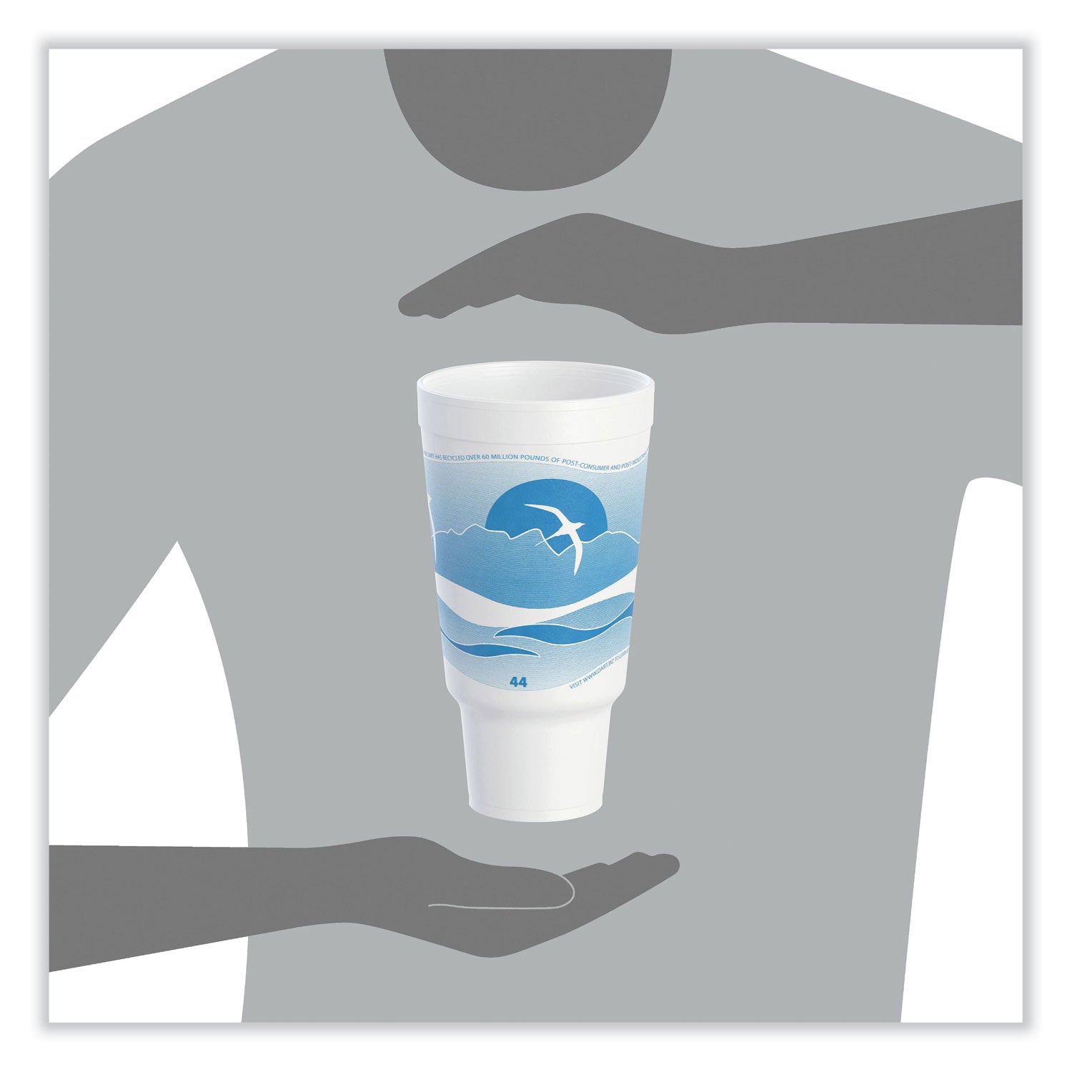 Horizon Hot/Cold Foam Drinking Cups, 44 oz, Ocean Blue/White, 15/Bag, 20 Bags/Carton