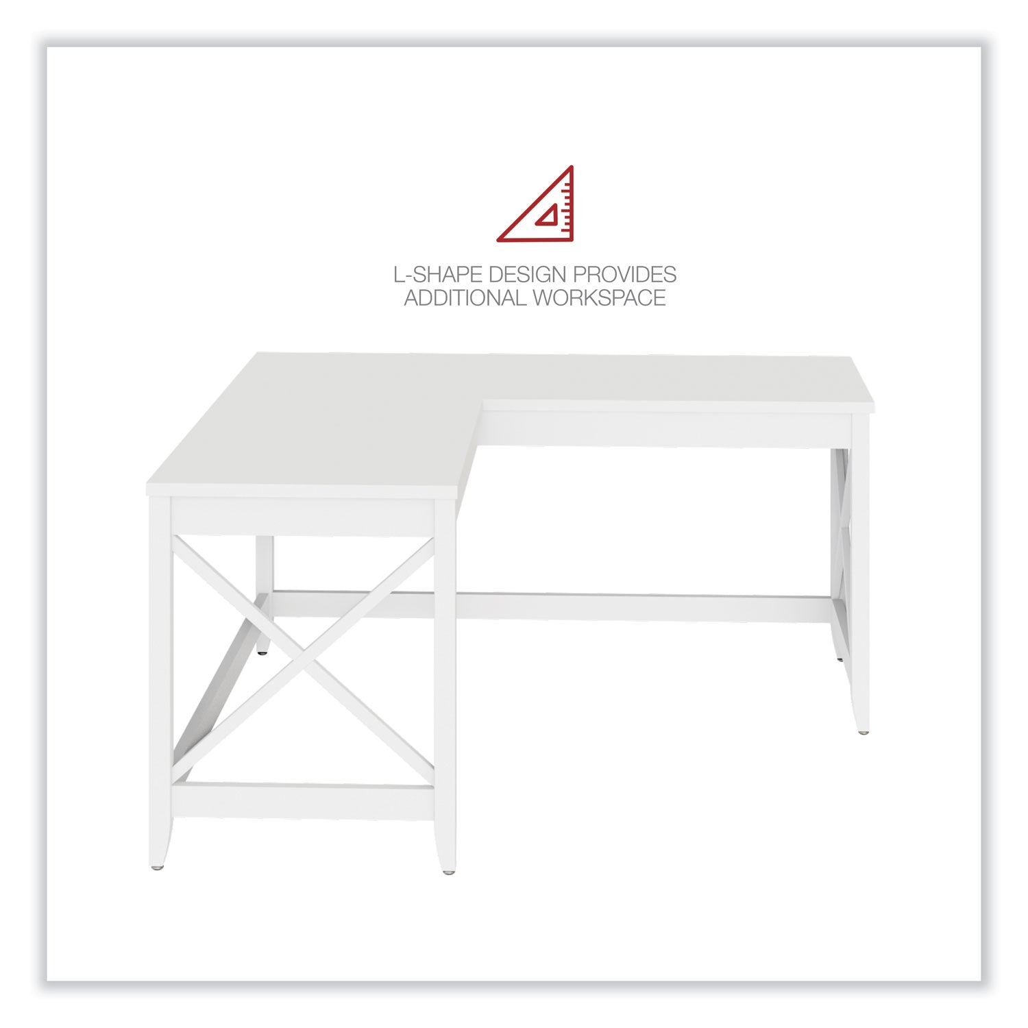 L-Shaped Farmhouse Desk, 58.27" x 58.27" x 29.53", White