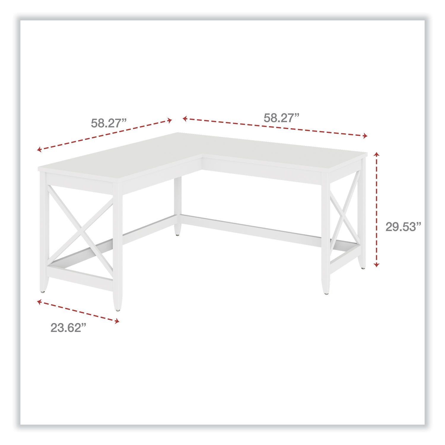 L-Shaped Farmhouse Desk, 58.27" x 58.27" x 29.53", White