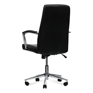 Leather Task Chair, Supports Up to 275 lb, 18.19" to 21.93" Seat Height, Black Seat, Black Back