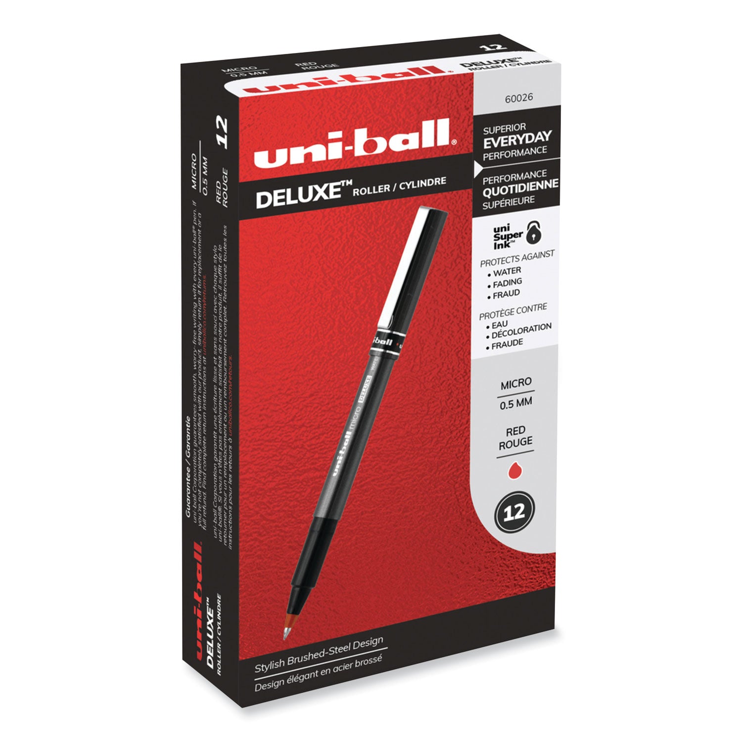 deluxe-roller-ball-pen-stick-extra-fine-05-mm-red-ink-metallic-gray-black-red-barrel-dozen_ubc60026 - 1