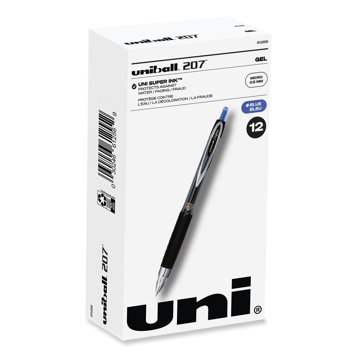 signo-207-gel-pen-retractable-fine-05-mm-blue-ink-smoke-black-blue-barrel-dozen_ubc61256 - 1