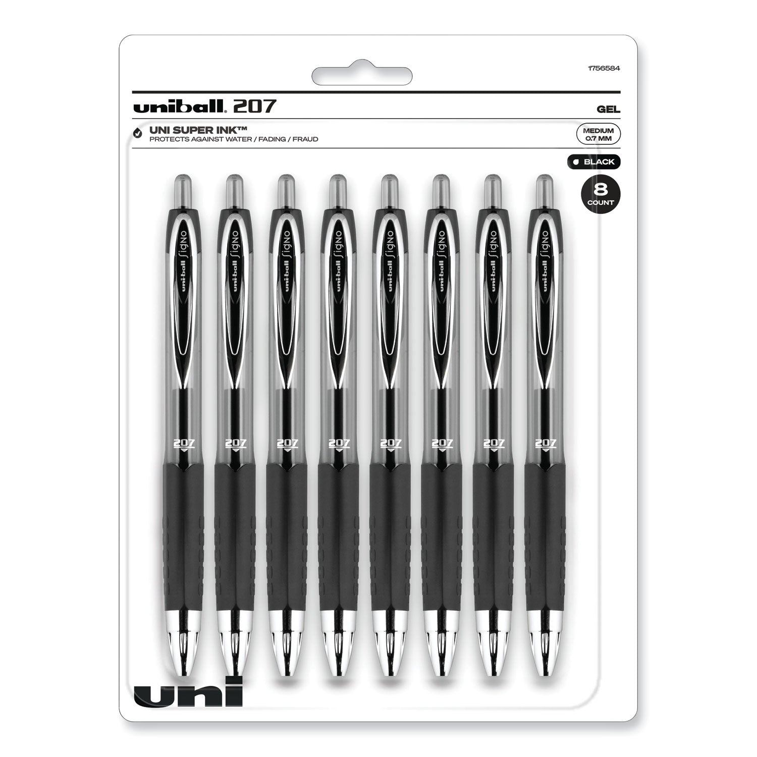 signo-207-gel-pen-retractable-medium-07-mm-black-ink-clear-black-barrel-8-pack_ubc1756584 - 1