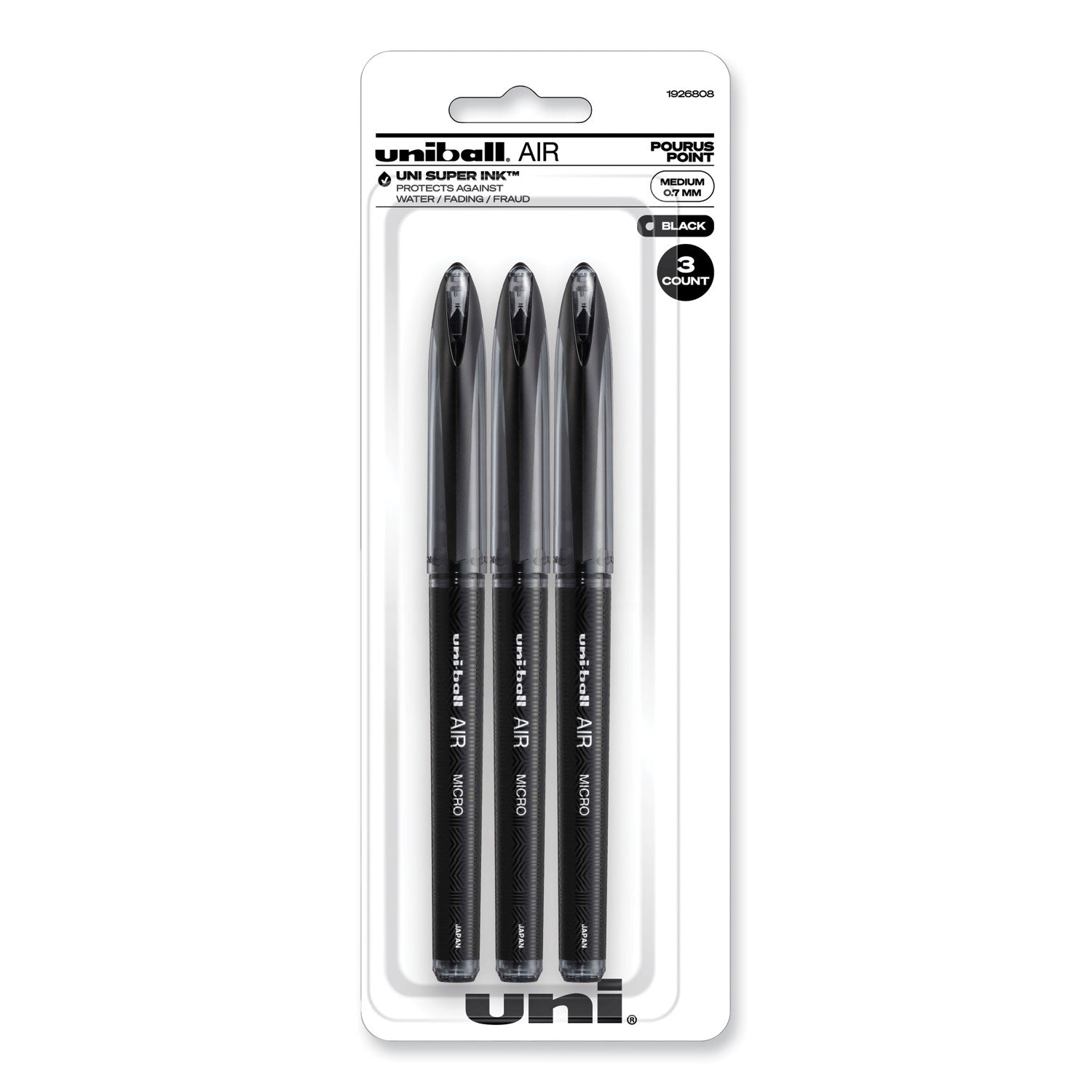 air-porous-gel-pen-stick-medium-07-mm-black-ink-black-barrel-3-pack_ubc1926808 - 1