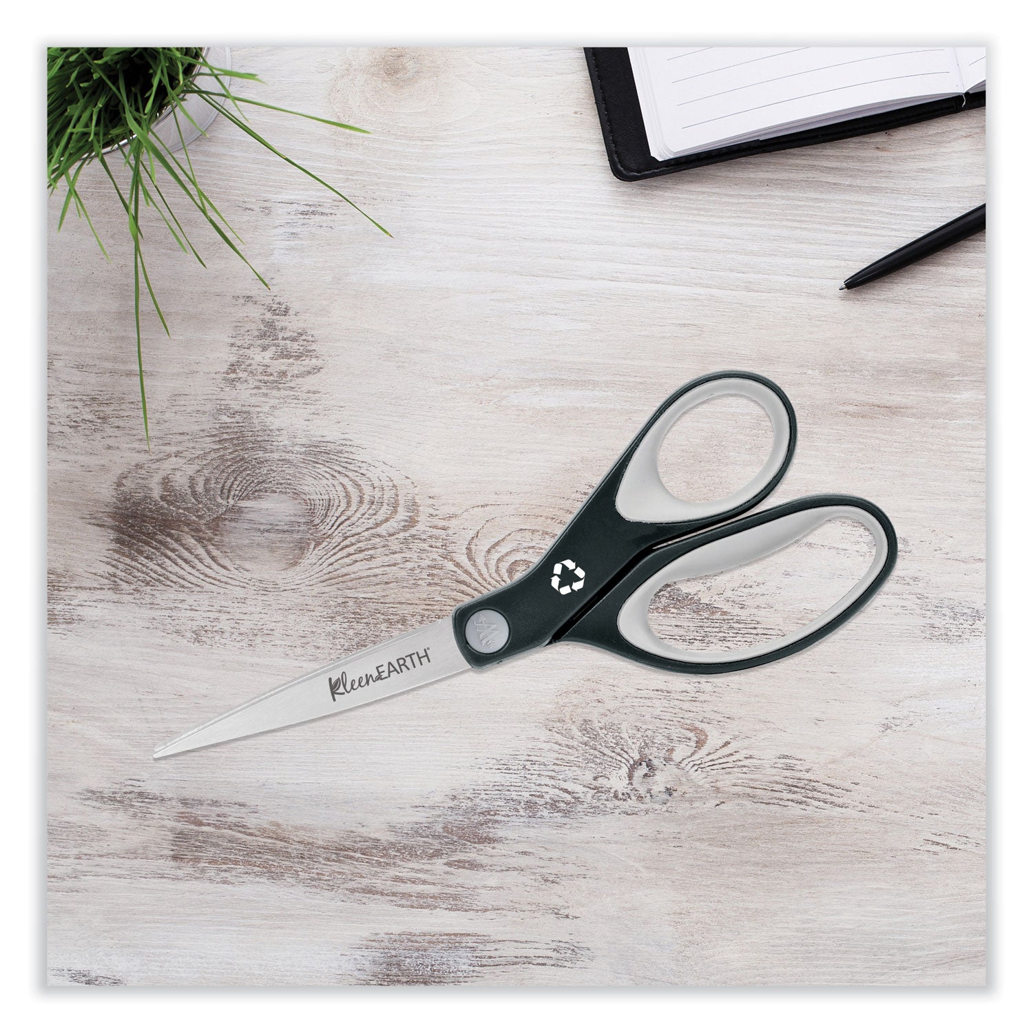 KleenEarth Soft Handle Scissors, 8" Long, 3.25" Cut Length, Black/Gray Straight Handle - 