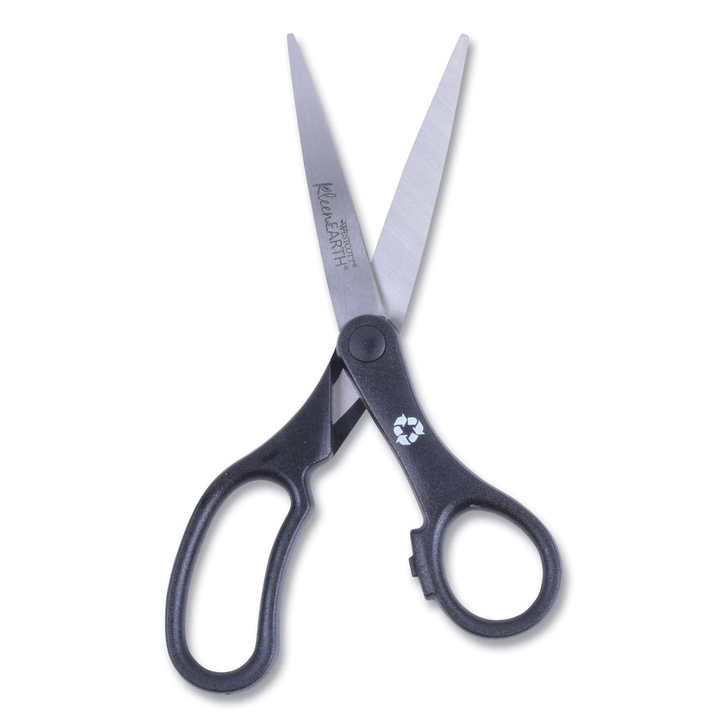KleenEarth Basic Plastic Handle Scissors, 8" Long, 3.25" Cut Length, Black Straight Handles, 3/Pack
