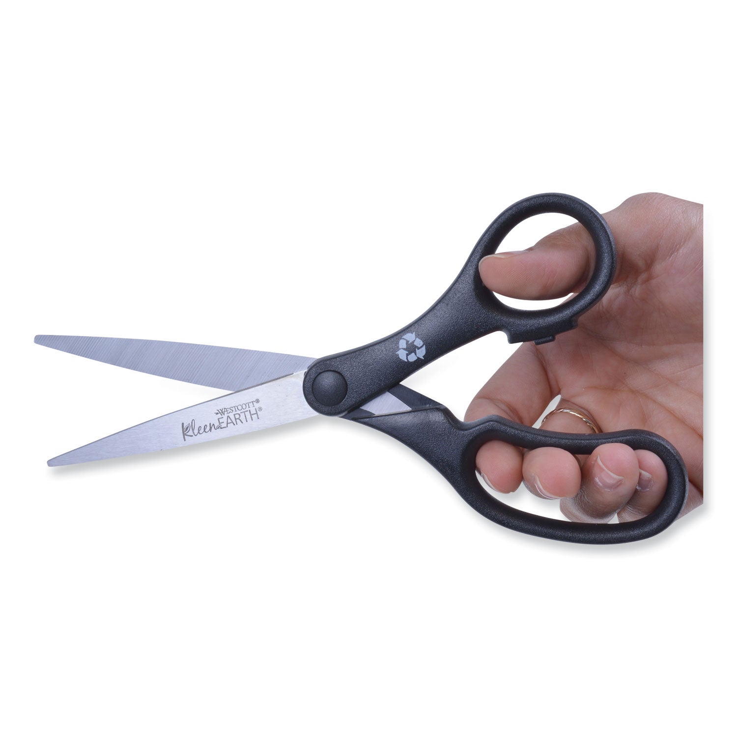 KleenEarth Basic Plastic Handle Scissors, 8" Long, 3.25" Cut Length, Black Straight Handles, 3/Pack