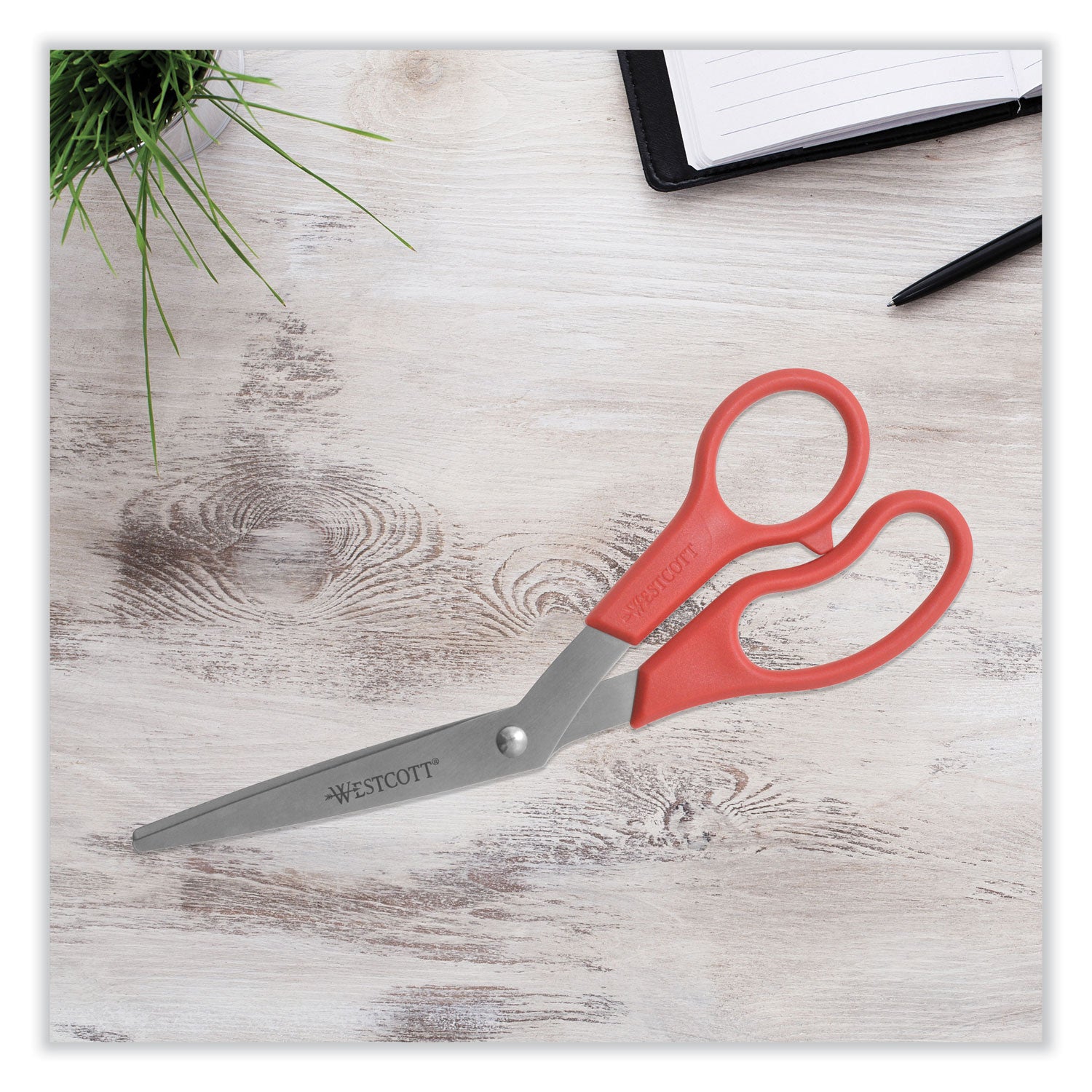 Value Line Stainless Steel Shears, 8" Long, 3.5" Cut Length, Red Offset Handle - 