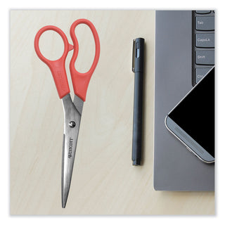 Value Line Stainless Steel Shears, 8" Long, 3.5" Cut Length, Red Straight Handle