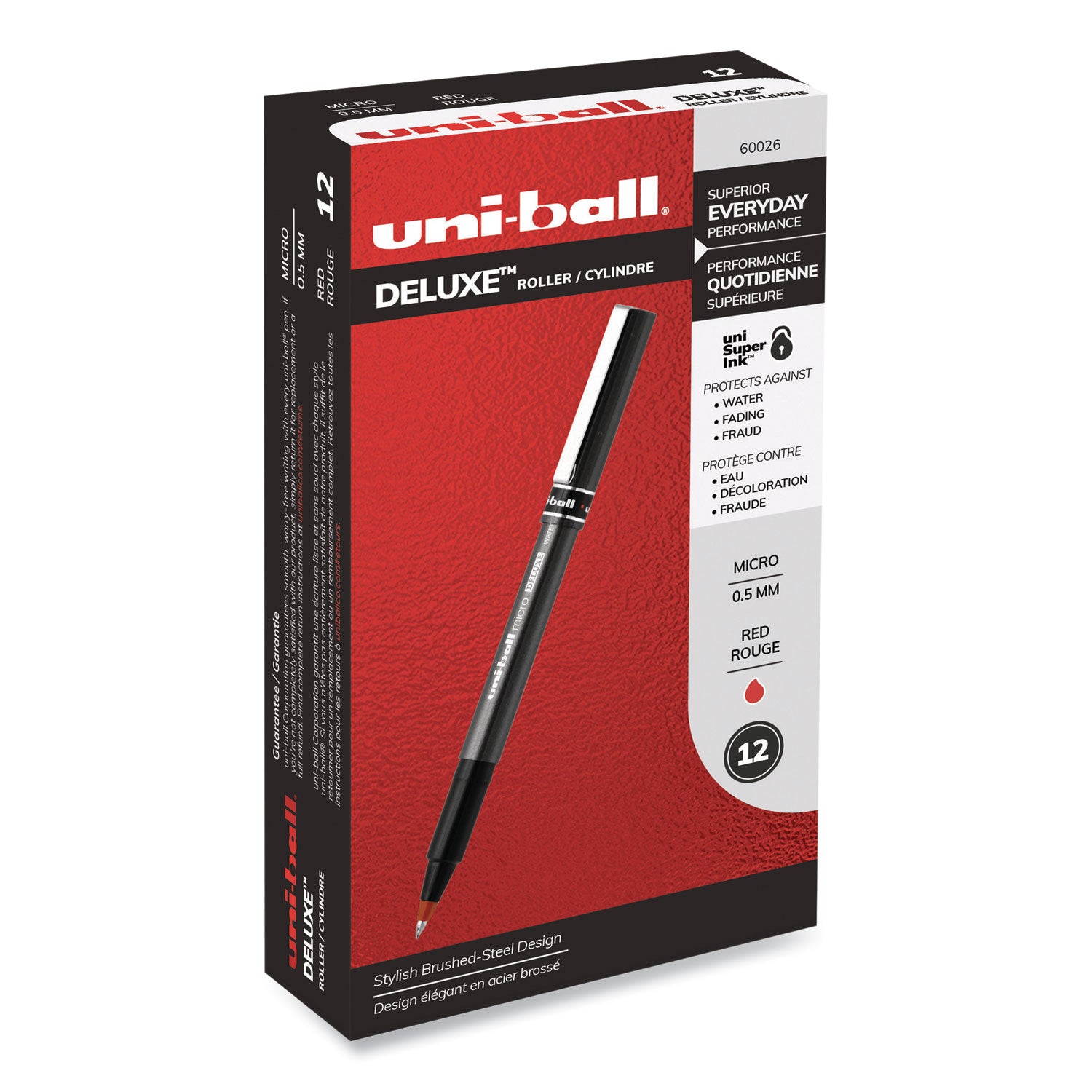 deluxe-roller-ball-pen-stick-extra-fine-05-mm-red-ink-metallic-gray-black-red-barrel-dozen_ubc60026 - 2