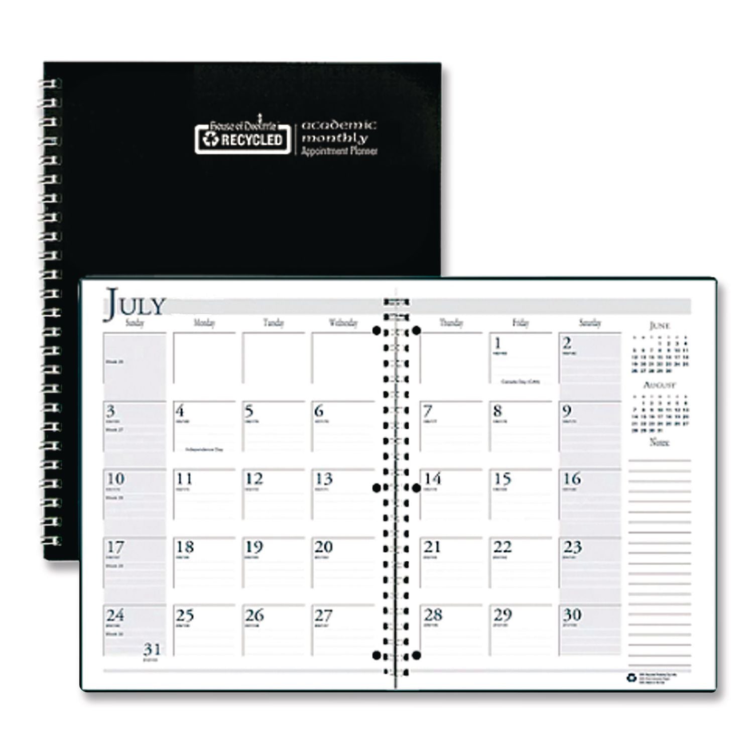 Spiralbound Academic Monthly Planner, 11 x 8.5, Black Cover, 14-Month (July to Aug): 2023 to 2024