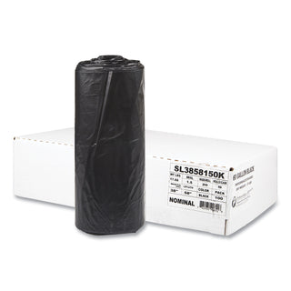Recycled Low-Density Commercial Can Liners, Coreless Interleaved Roll, 60 gal, 1.5 mil, 38" x 58", Black, 20/Roll, 5 Rolls/CT
