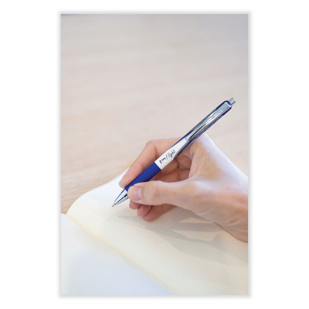 Z-Grip Flight Ballpoint Pen, Retractable, Bold 1.2 mm, Blue Ink, Black/Blue/White Barrel, 12/Pack