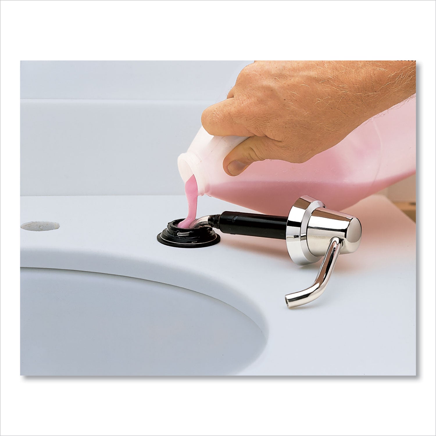 Contura Lavatory-Mounted Soap Dispenser, 34 oz, 3.31 x 4 x 17.63, Chrome/Stainless Steel