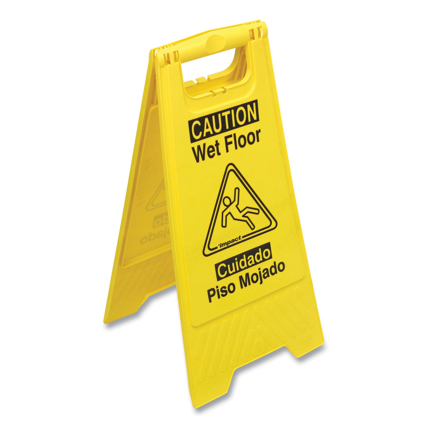 Bilingual Yellow Wet Floor Sign, 12.05 x 1.55 x 24.3 - 