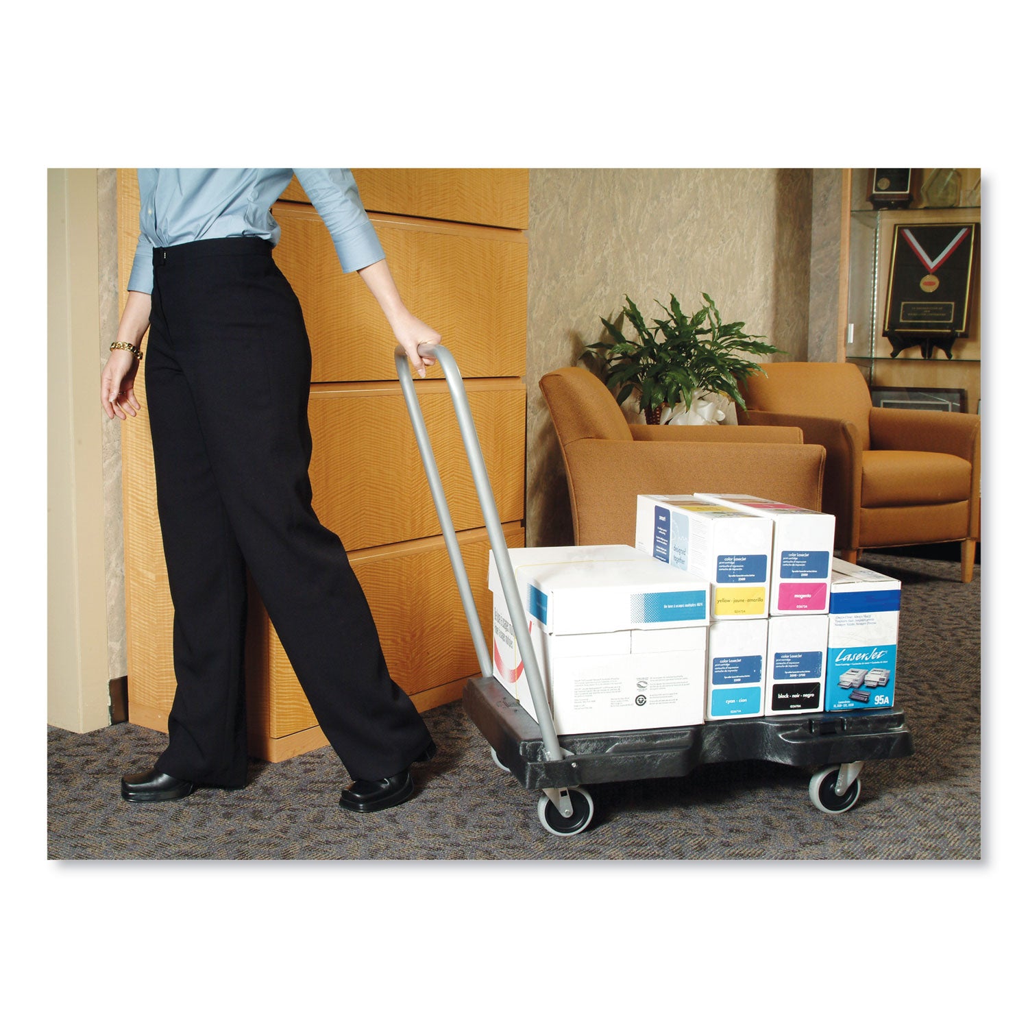 Utility-Duty Home/Office Cart, 250 lb Capacity, 20.5 x 32.5, Platform, Black - 