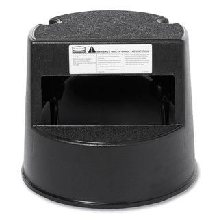 Rolling Step Stool, Curved Design, 2-Step, Retracting Casters, 350 lb Capacity, 16" Diameter x 13.5"h, Black