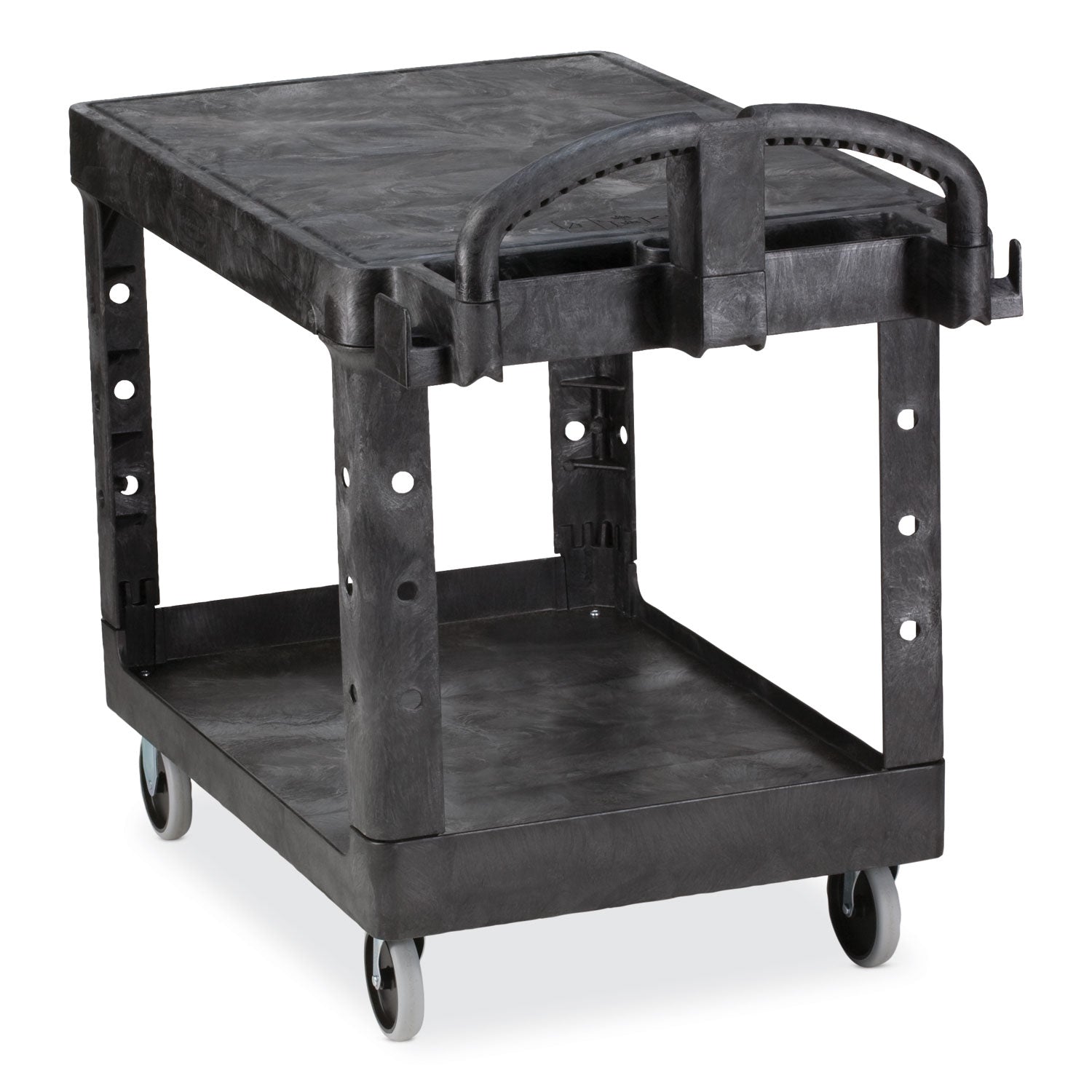 Flat Shelf Utility Cart, Plastic, 2 Shelves, 500 lb Capacity, 19.19" x 37.88" x 33.33", Black - 