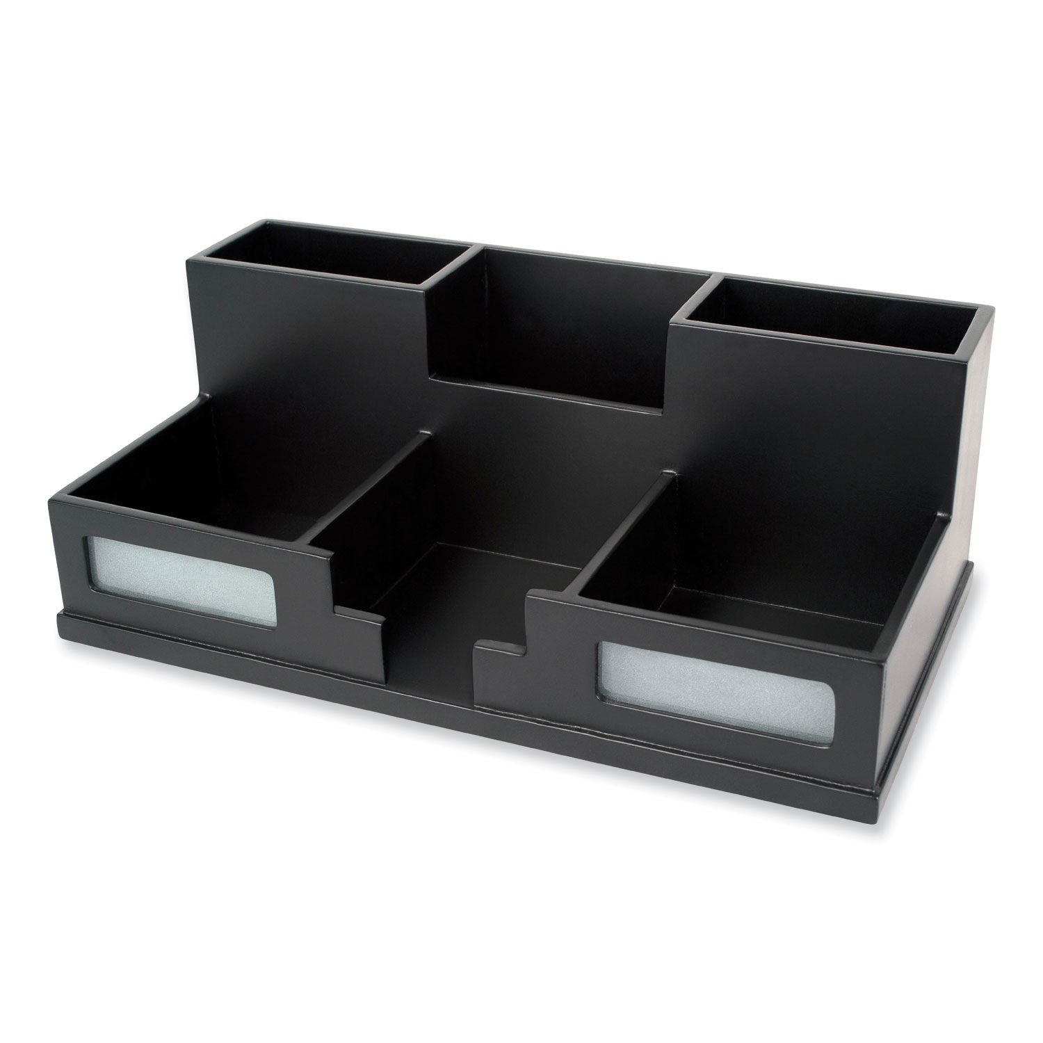 Midnight Black Desk Organizer with Smartphone Holder, 6 Compartments, Wood, 10.5 x 5.5 x 4 - 