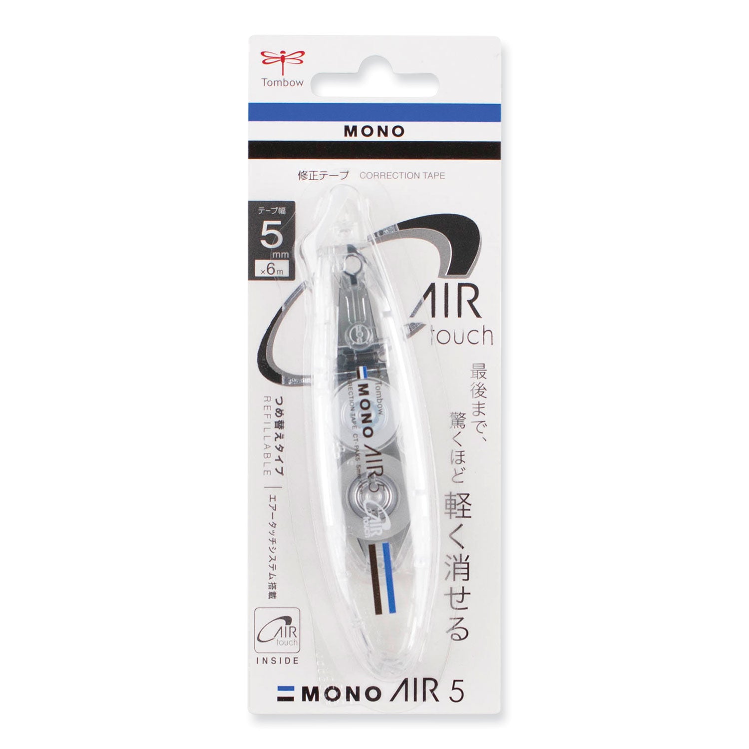 MONO Air Pen-Type Correction Tape, Refillable, Clear Applicator, 0.19" x 236