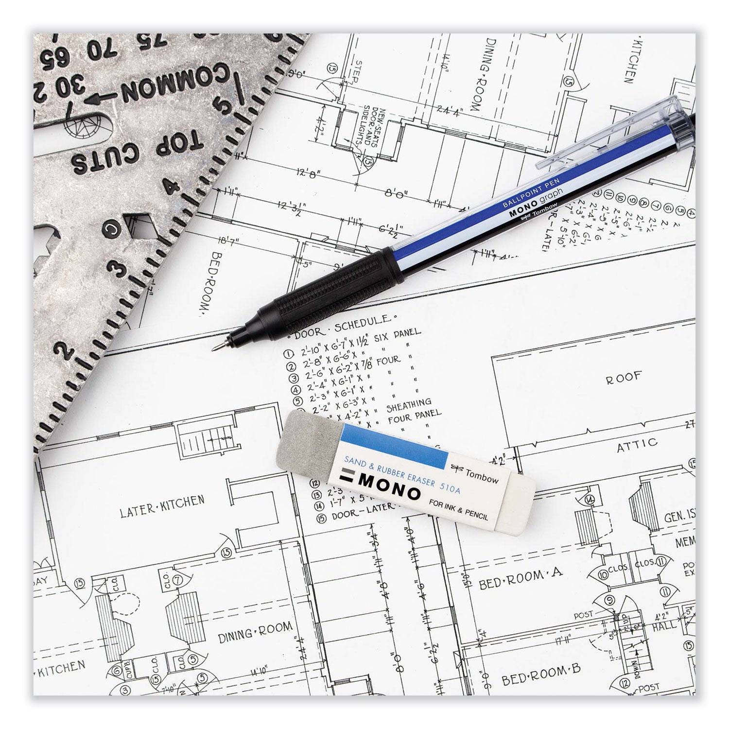 Sand and Rubber Eraser, For Pencil/Ink Marks, Rectangular Block, Medium, White