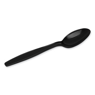 Individually Wrapped Heavyweight Teaspoons, Polypropylene, Black, 1,000/Carton