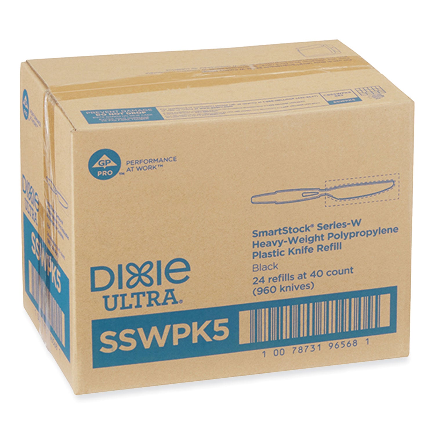 SmartStock Wrapped Heavy-Weight Cutlery Refill, Knife, Black, 960/Carton