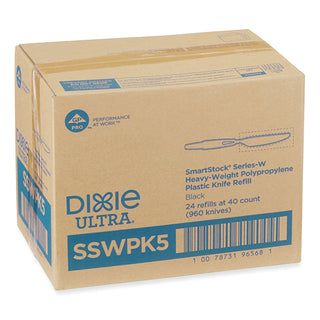 SmartStock Wrapped Heavy-Weight Cutlery Refill, Knife, Black, 960/Carton
