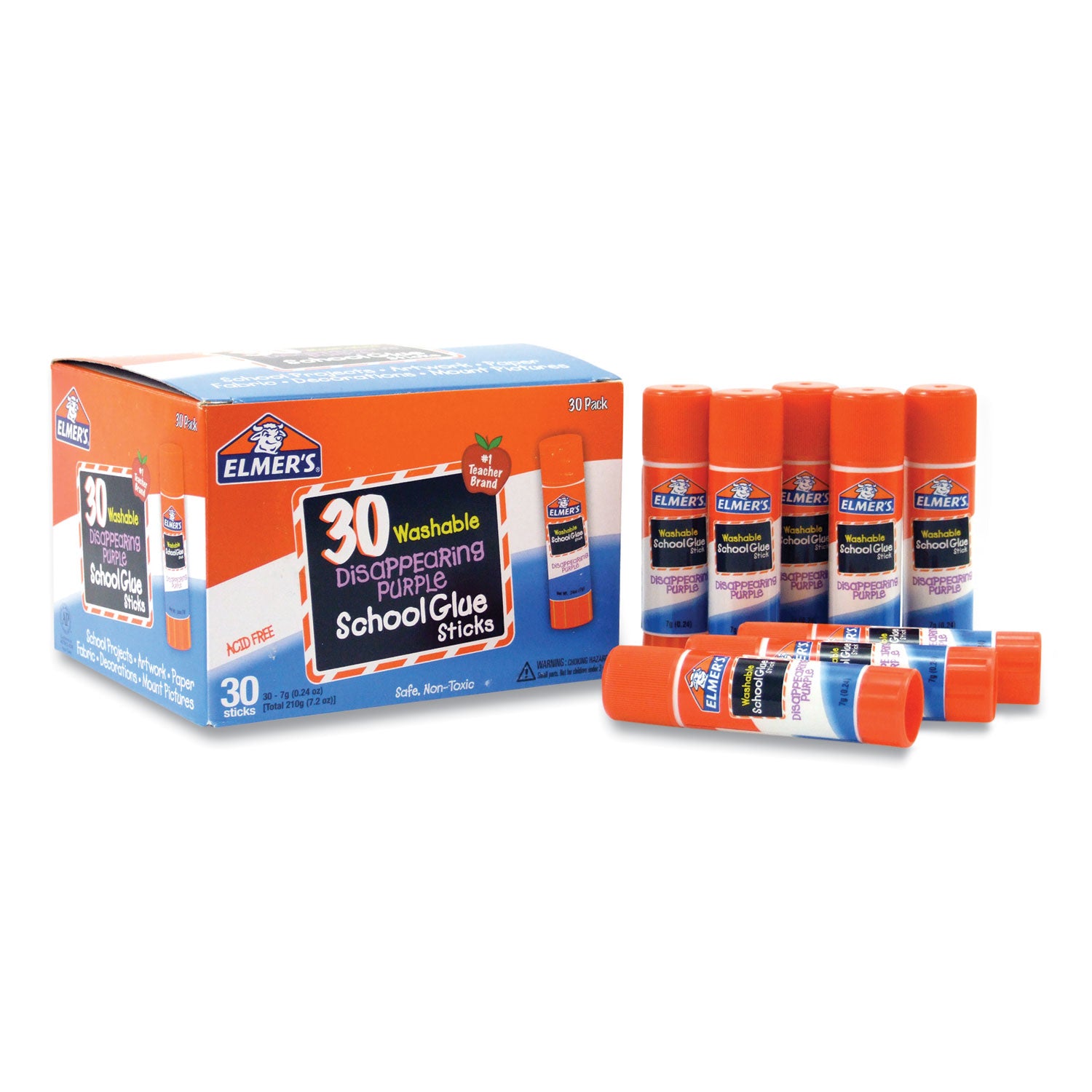 Disappearing Purple School Glue Stick, 0.24 oz, Dries Clear, 30/Box