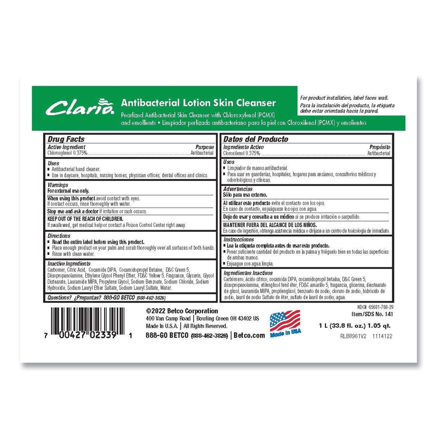 Antibacterial Lotion Cleanser, 1 L Dispenser Refills, 6/Carton