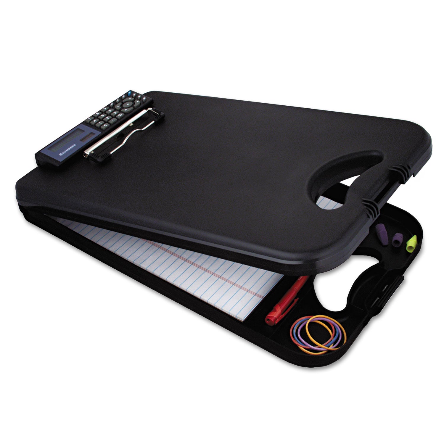 DeskMate II with Calculator, 0.5" Clip Capacity, Holds 8.5 x 11 Sheets, Black - 