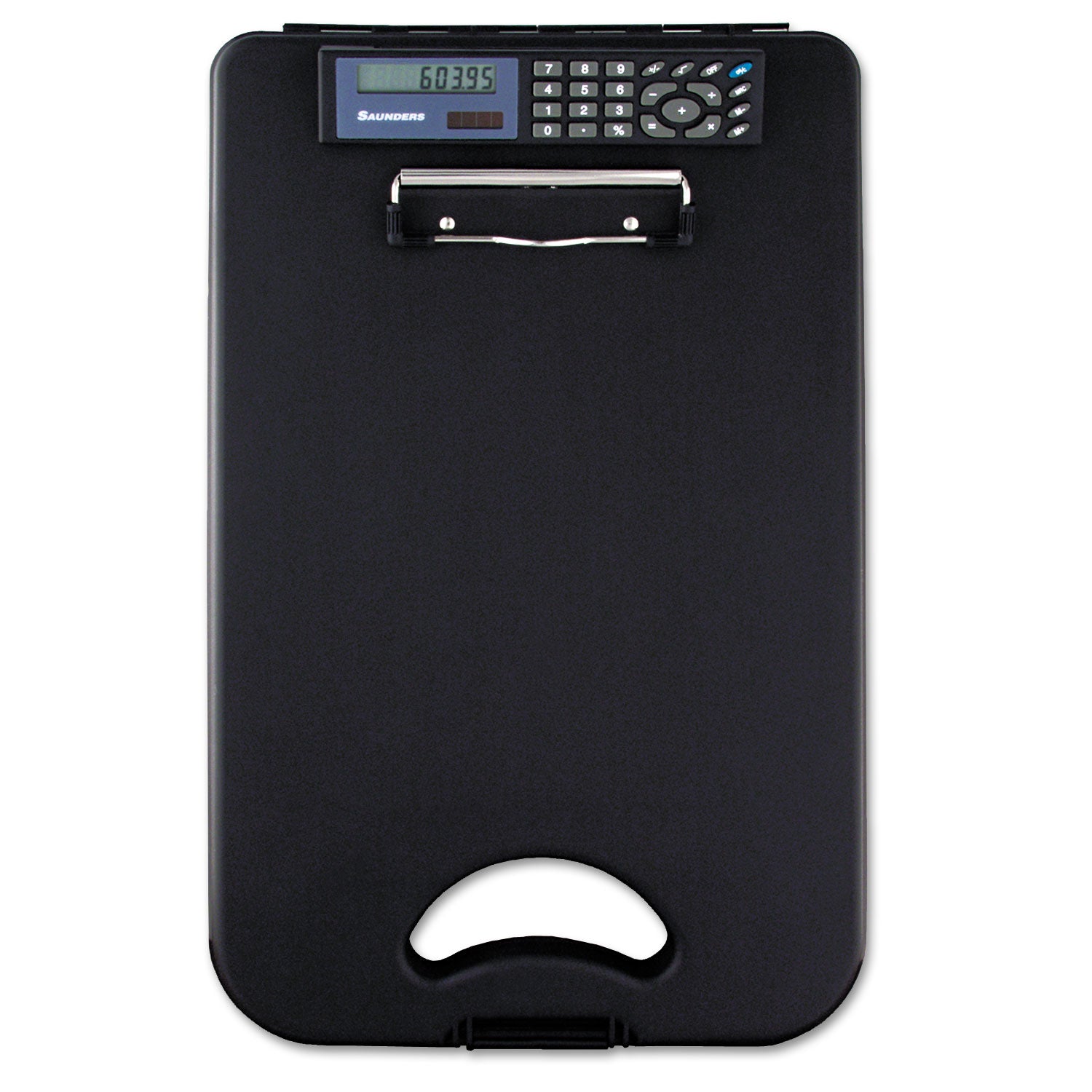 DeskMate II with Calculator, 0.5" Clip Capacity, Holds 8.5 x 11 Sheets, Black - 