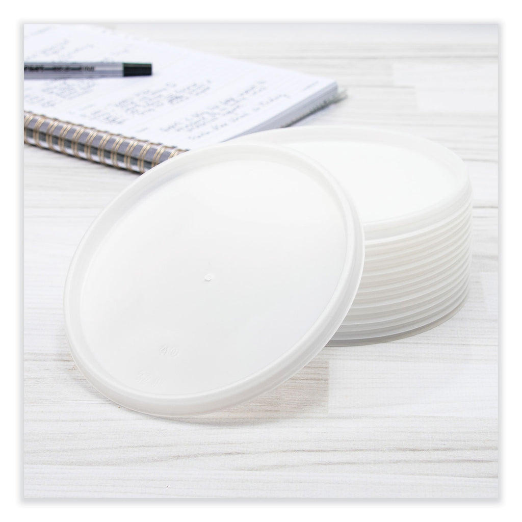 Plastic Lids for Foam Cups, Bowls and Containers, Vented, Fits 12-60 oz, Translucent, 100/Pack, 10 Packs/Carton
