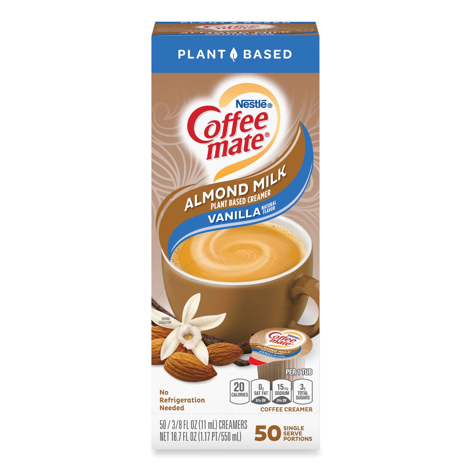 plant-based-almond-milk-non-dairy-liquid-creamer-singles-natural-vanilla-038-oz-tubs-50-box_nes42258bx - 1