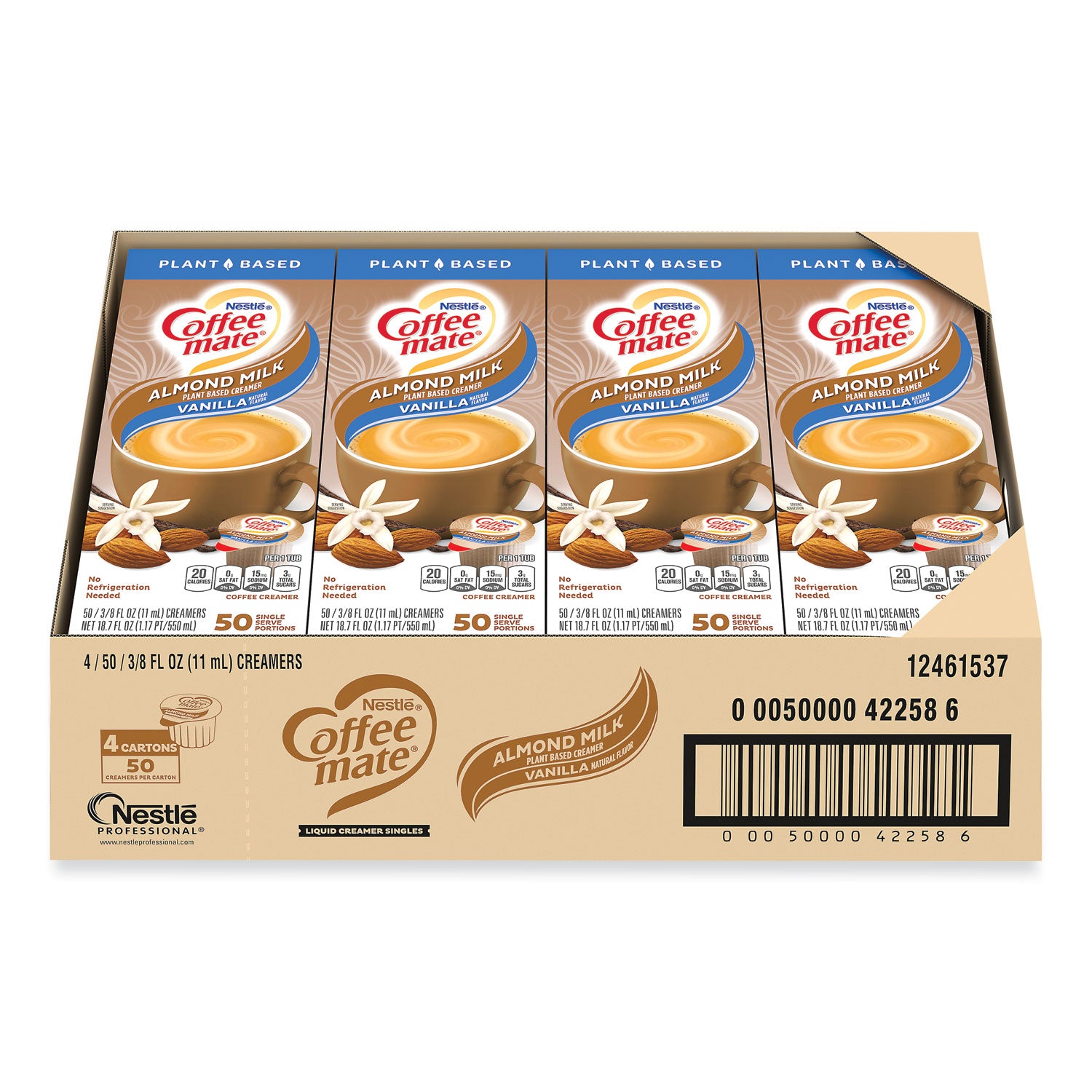 plant-based-almond-milk-non-dairy-liquid-creamer-singles-natural-vanilla-038-oz-tubs-200-carton_nes42258ct - 1
