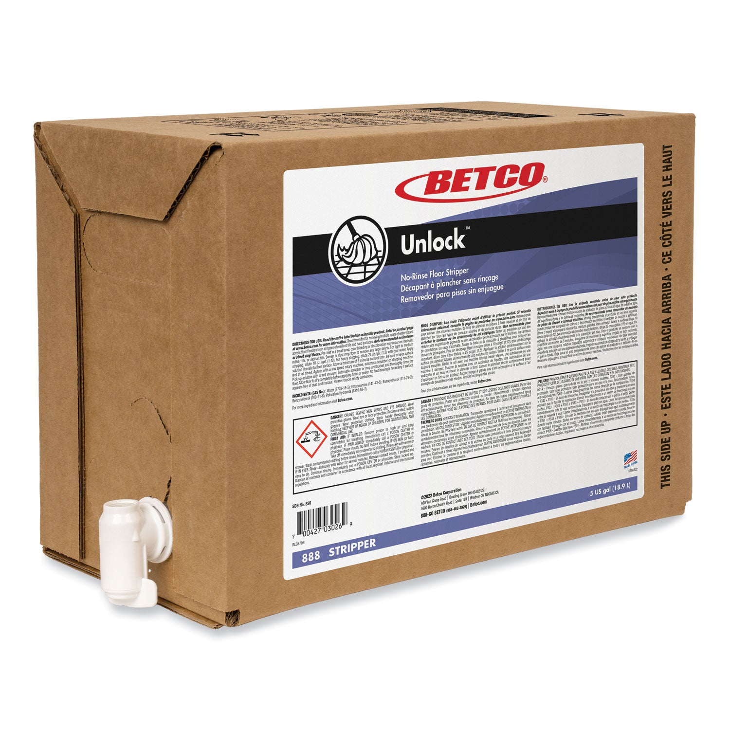 Betco Unlock No-Rinse Floor Stripper - Concentrate Liquid - 640 fl oz (20 quart) - 1 Each - Clear - 4