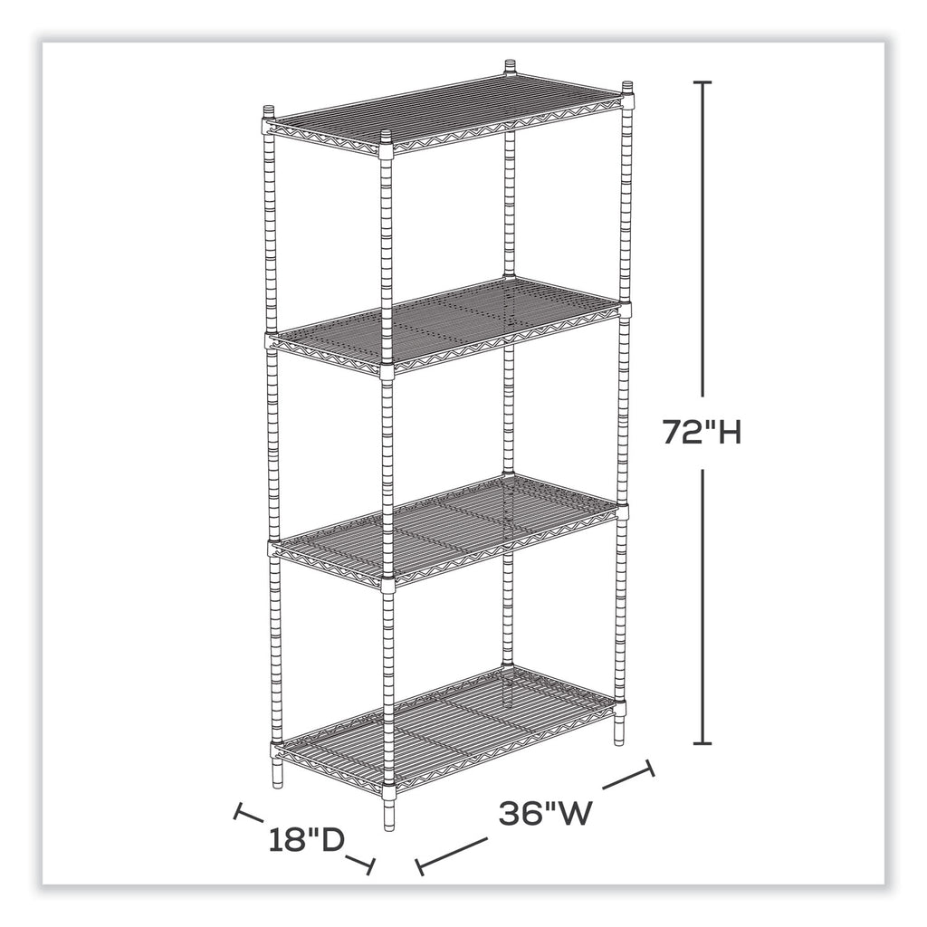 Industrial Wire Shelving, Four-Shelf, 36w x 18d x 72h, Metallic Gray, Ships in 1-3 Business Days