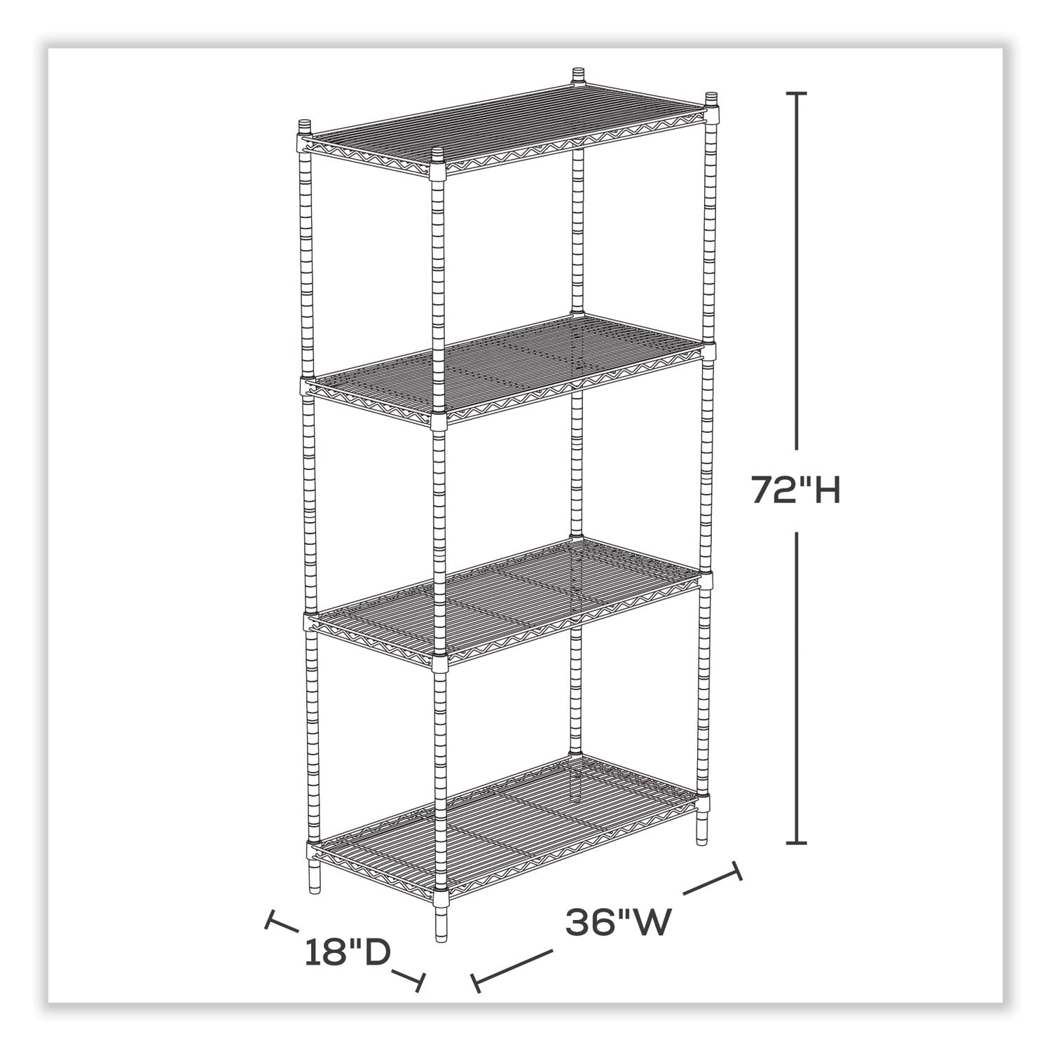 Industrial Wire Shelving, Four-Shelf, 36w x 18d x 72h, Metallic Gray, Ships in 1-3 Business Days