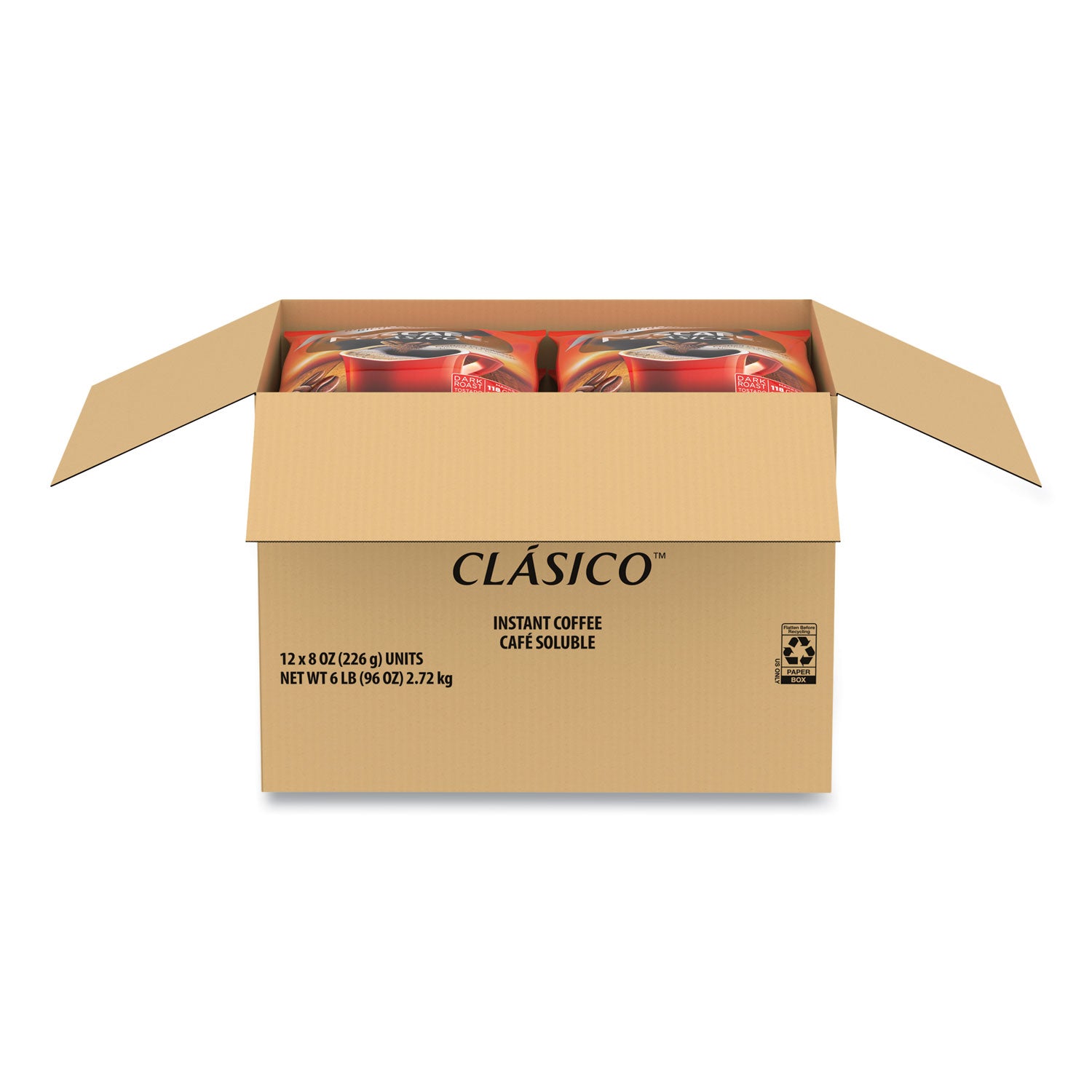 Clasico Dark Roast Instant Coffee, 8 oz, 12/Carton