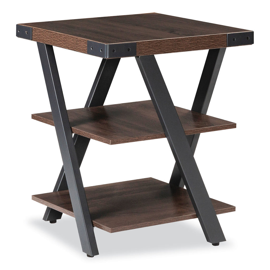 Safco Mirella End Table - 20" x 20"25" , 1.6" Table Top - 3 Shelve(s) - Material: Laminate, Medium Density Fiberboard (MDF) - Finish: Southern Tobacco, Powder Coated