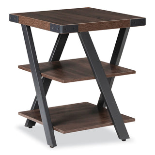 Safco Mirella End Table - 20" x 20"25" , 1.6" Table Top - 3 Shelve(s) - Material: Laminate, Medium Density Fiberboard (MDF) - Finish: Southern Tobacco, Powder Coated