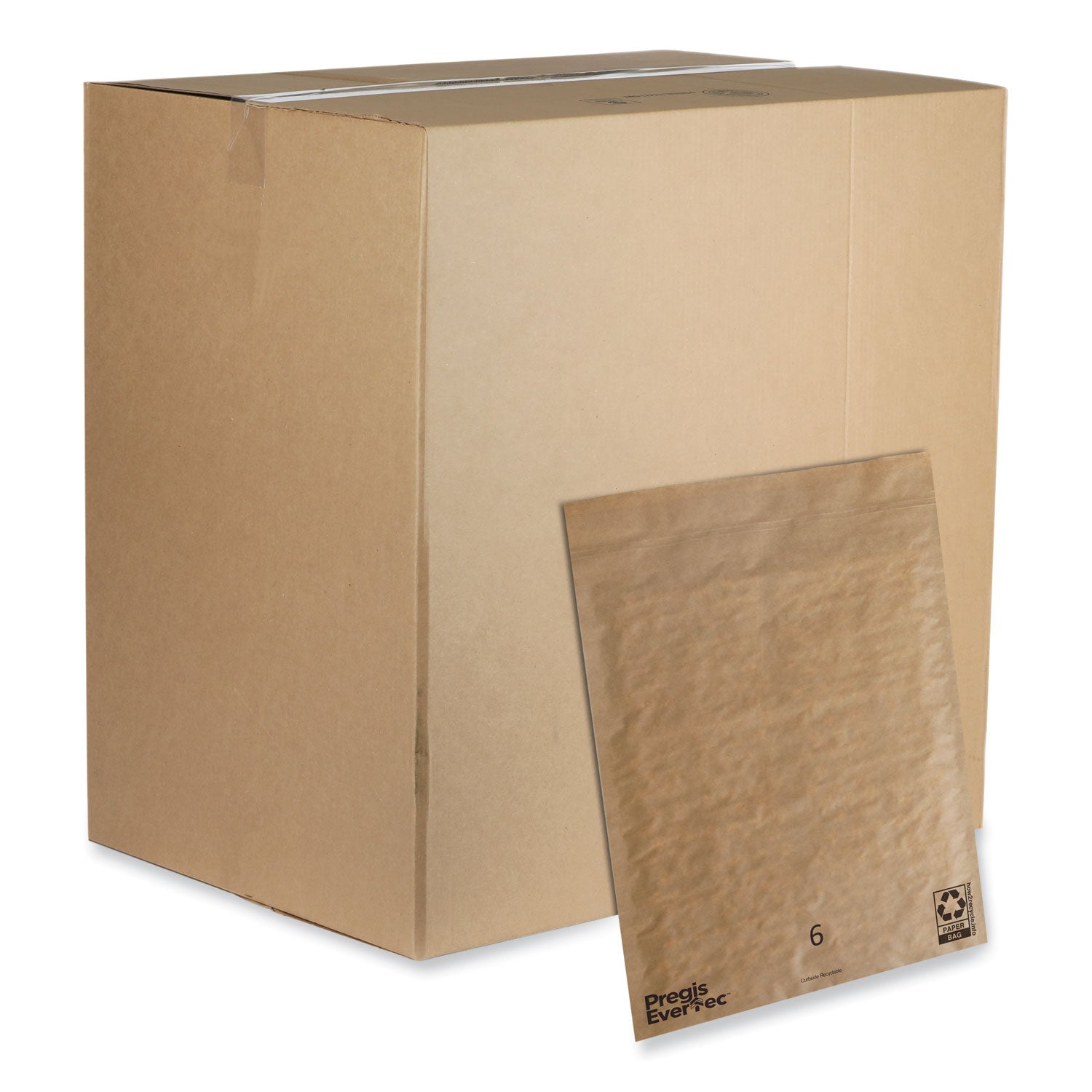 EverTec Curbside Recyclable Padded Mailer, #6, Kraft Paper, Self-Adhesive Closure, 14 x 18, Brown, 50/Carton - 1