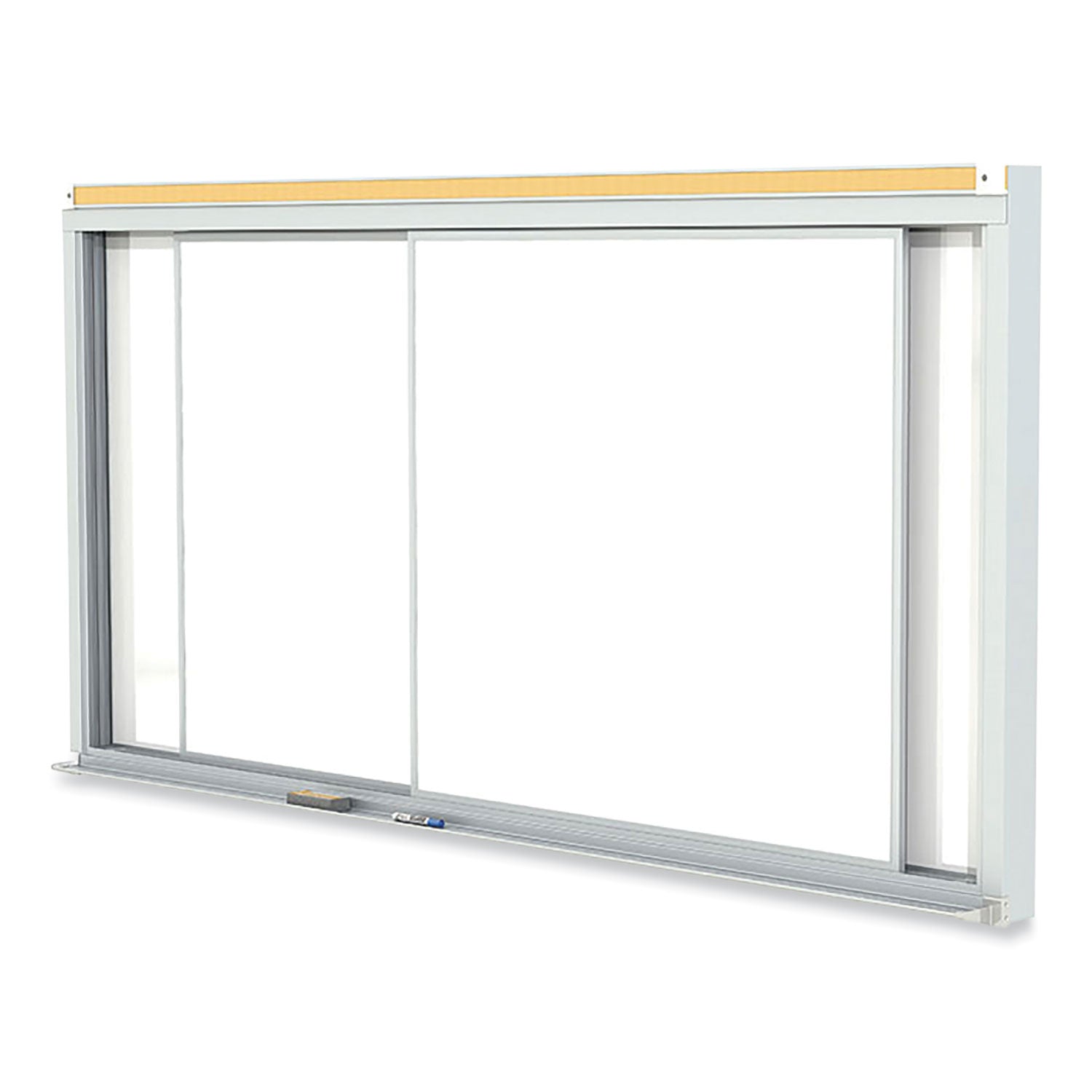 Horizontal Sliding Porcelain Magnetic Whiteboard, 120 x 48, White Surface, Satin Aluminum Frame, Ships in 7-10 Business Days
