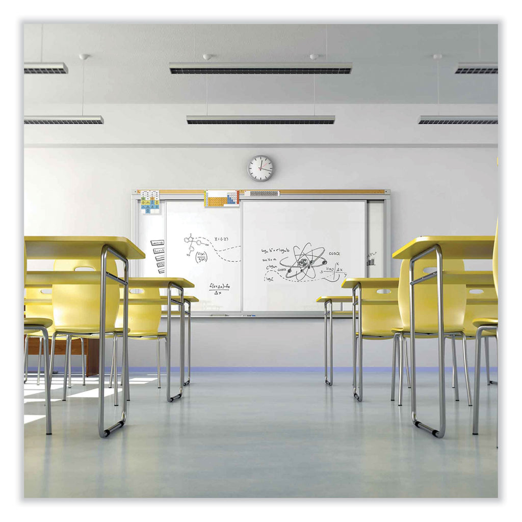 Horizontal Sliding Porcelain Magnetic Whiteboard, 120 x 48, White Surface, Satin Aluminum Frame, Ships in 7-10 Business Days